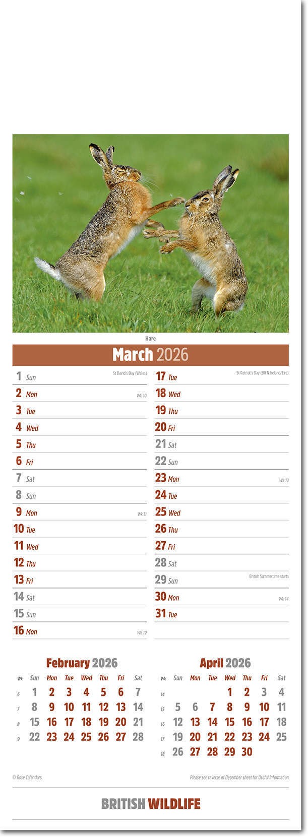 Slimline British Wildlife Calendar