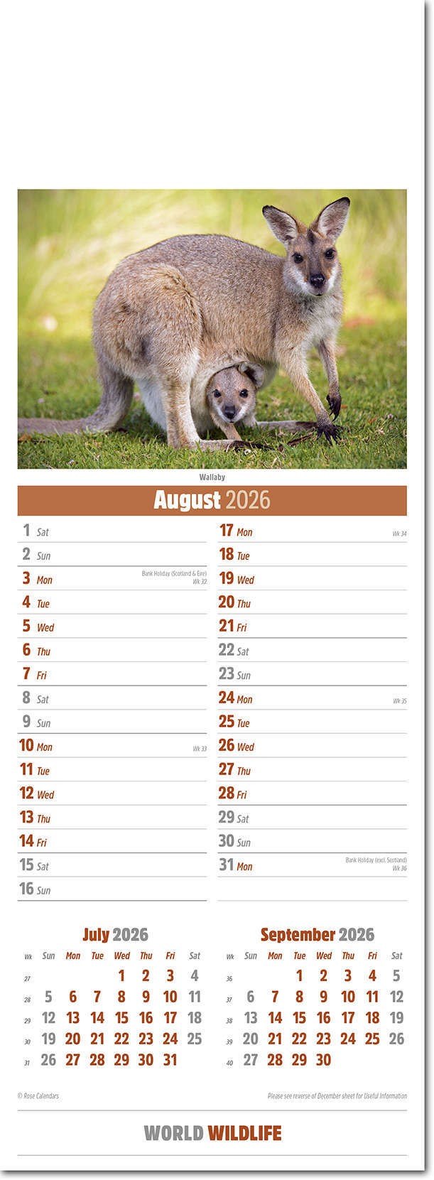 Slimline World Wildlife Calendar