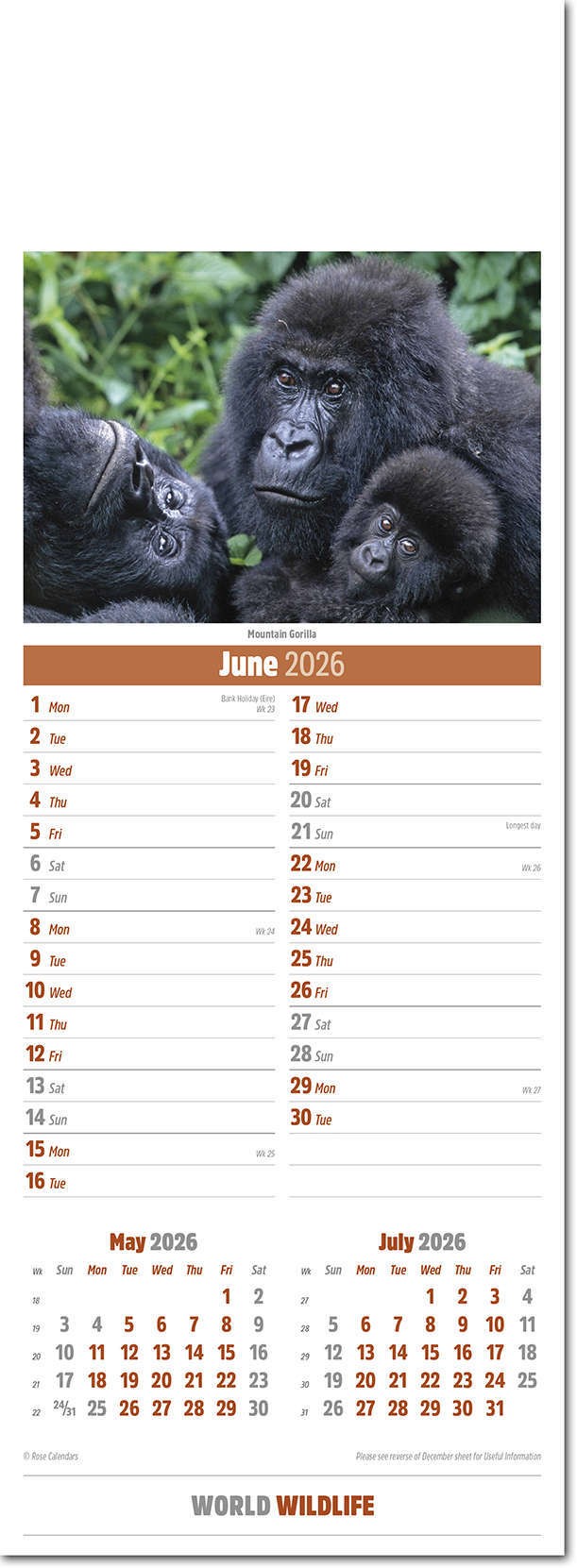 Slimline World Wildlife Calendar