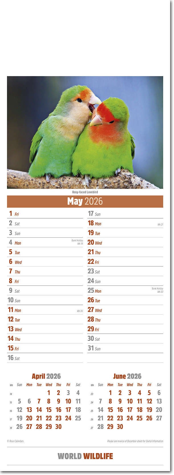 Slimline World Wildlife Calendar